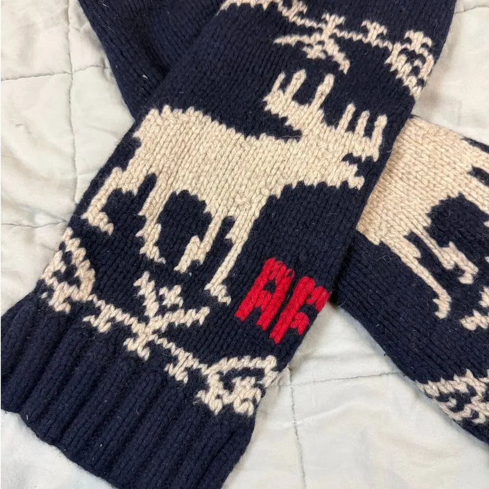Vintage Abercrombie & Fitch Lambswool Wool Chunky Moose Knit Christmas Scarf